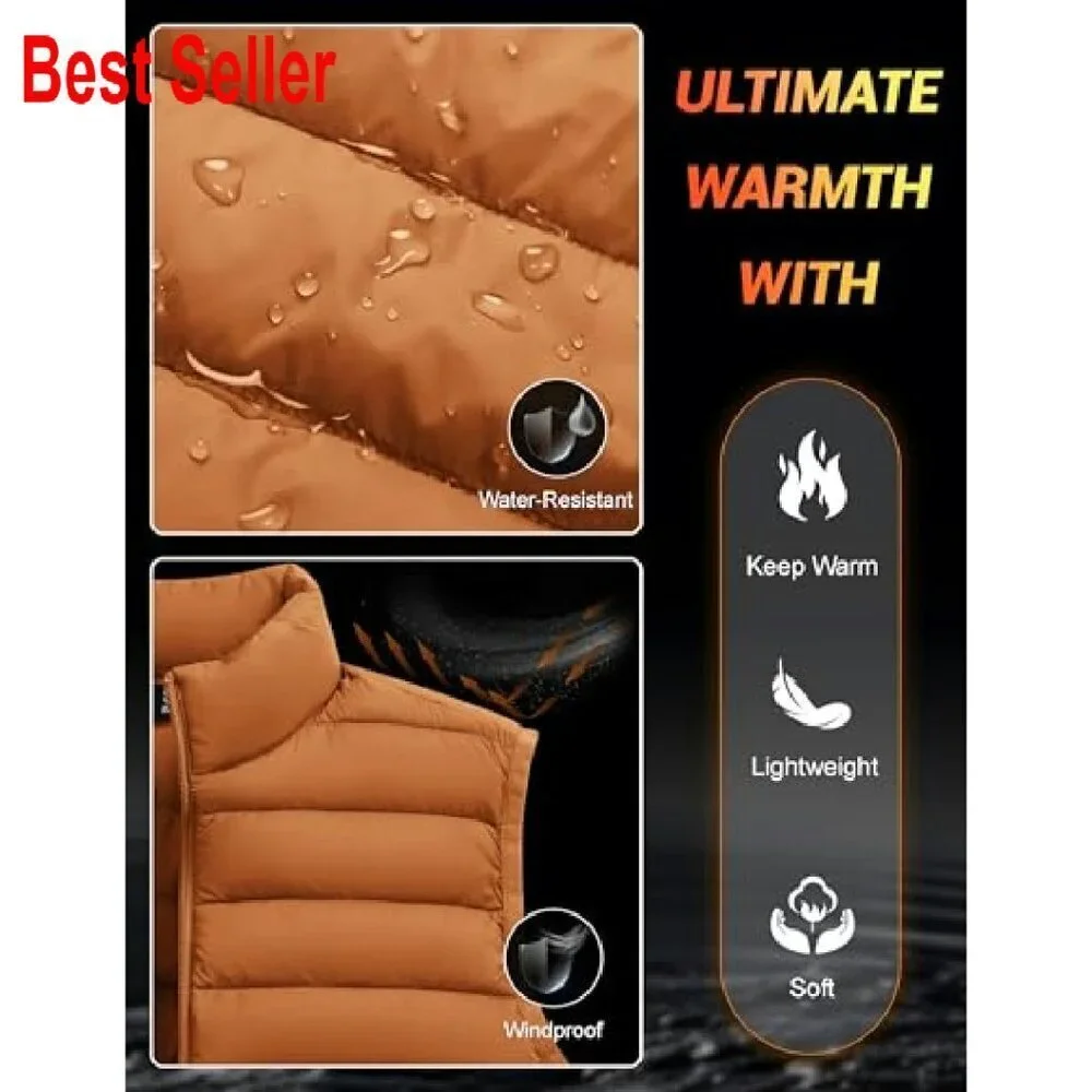 Lightweight Packable Puffer Vest Windproof Water-Resistant Outdoor Travel